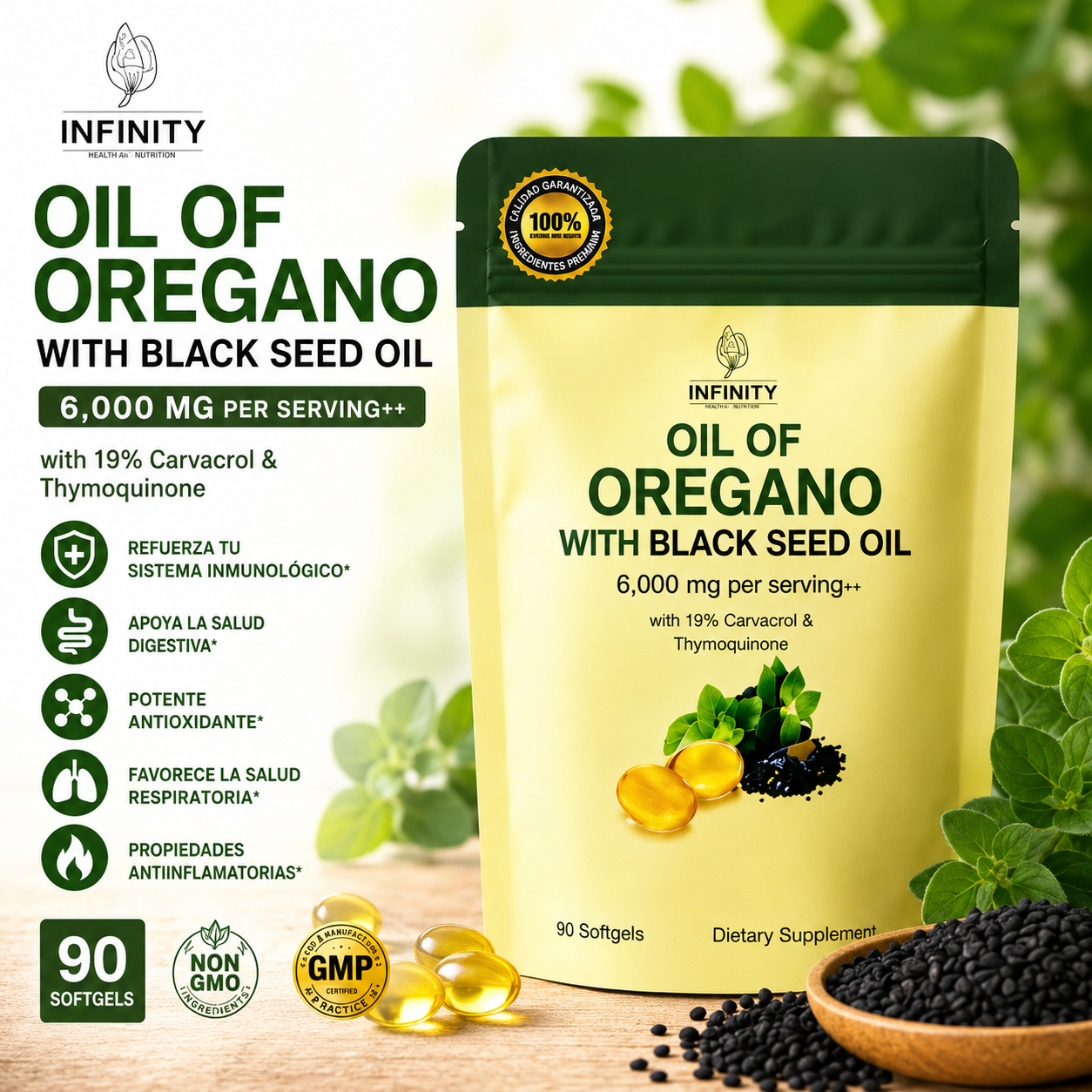 🍃Aceite de Orégano & Semillas Negras - 90 Cápsulas Blandas