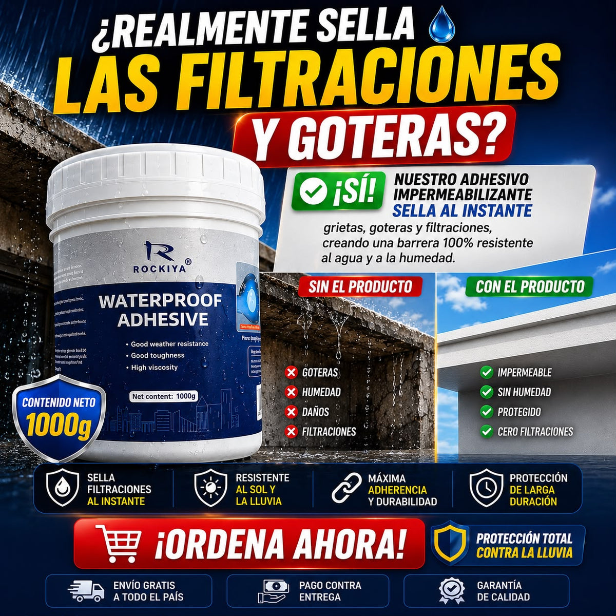 ROCKIYA Waterproof Adhesive – Adhesivo Impermeable de Alta Resistencia 1KG