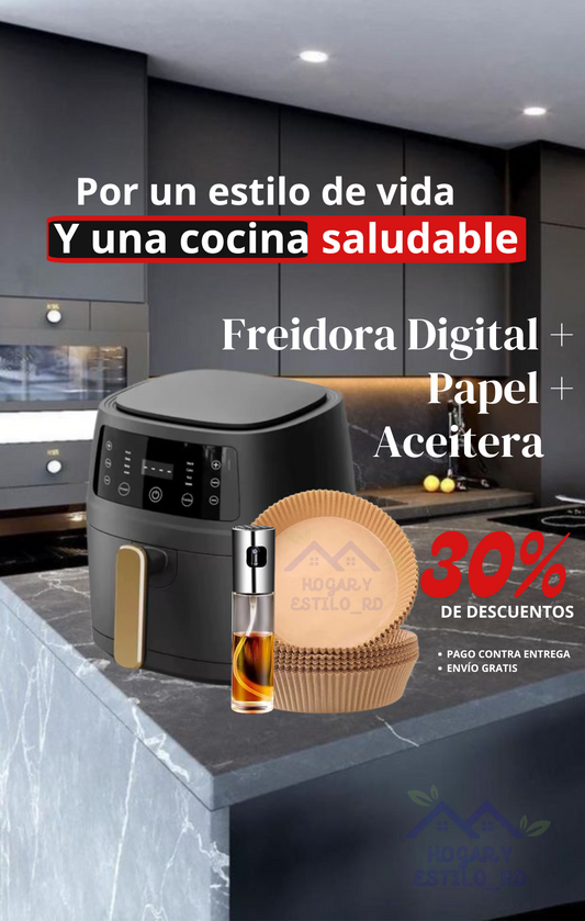 SmartChef™  | Combo Gourmet en Casa -Freidora 8 Lts+ Papel anti + Pulverizador